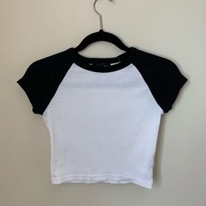 Black and White Cropped Baseball Tee